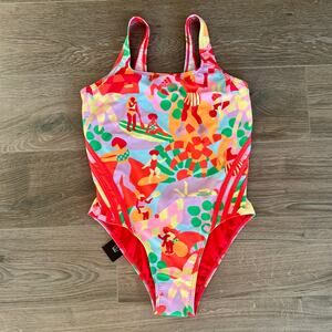 Adidas FARM Rio One Piece Swimsuit Pull On Beach Print No padding NWT Sz 8